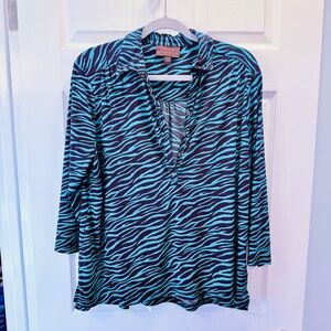 Dana Buchman Blue & Black Zebra Print Top EUC